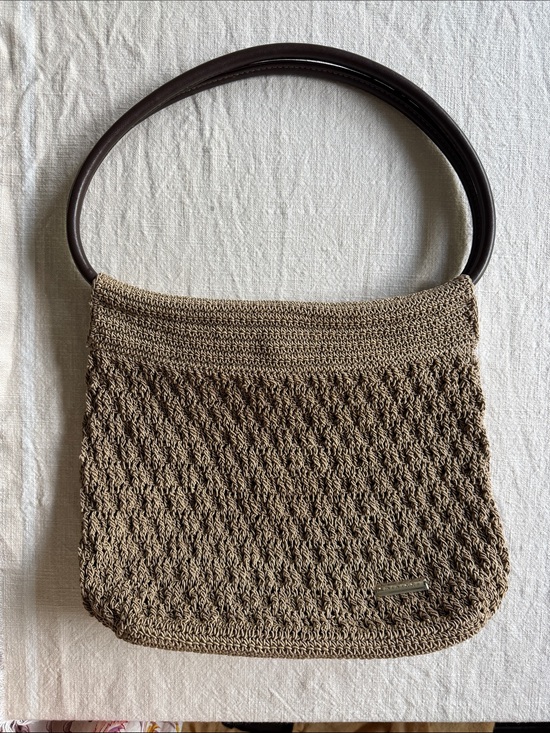 Minicci Handbags - Minicci Taupe Woven Shoulder Bag with Dark Brown Handle